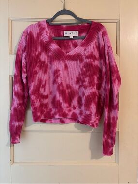 Hiatus Pink Tie-Dye V-Neck Sweater - Women's